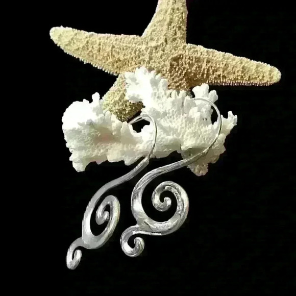 Unique Drop Earring SILVER Hook Swirl Metal Artistic LIGHTWEIGHT Dangle Jewelry - Picture 4 of 6